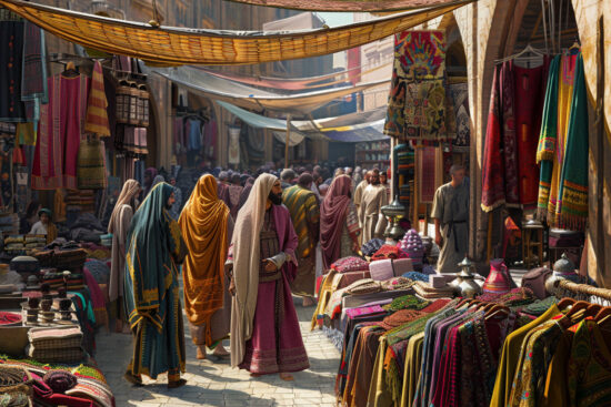 Clothing market in ancient Baghdad Middle East